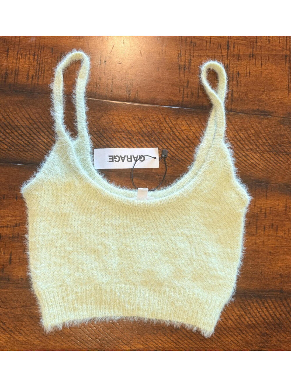 GARAGE Fuzzy Knit Crop Top - Celery Water, Size Small